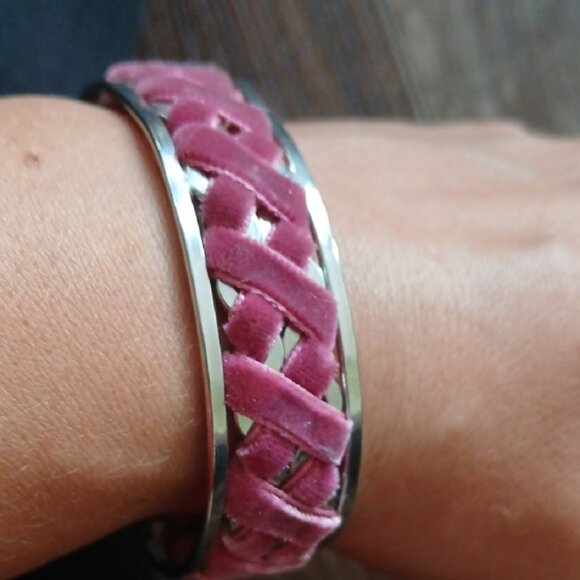 Pink Velvet Braided Cuff Bracelet - Picture 3 of 6